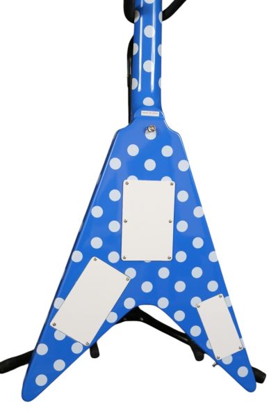 Custom Crown Tremolo Randy Rhoads Flying V Blue Polka Dots Guitar - Image 4