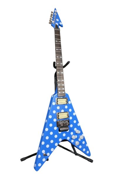 Custom Crown Tremolo Randy Rhoads Flying V Blue Polka Dots Guitar - Image 5