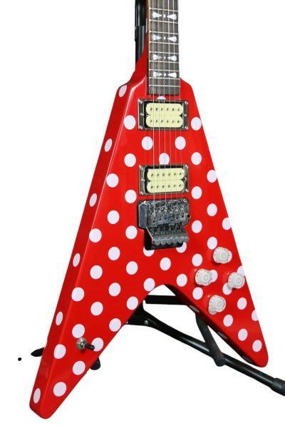 Custom Crown Tremolo Randy Rhoads Flying V Red Polka Dots Guitar