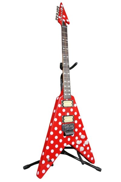Custom Crown Tremolo Randy Rhoads Flying V Red Polka Dots Guitar - Image 9