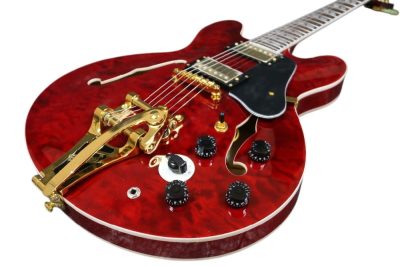 Custom Crown Cherry Red Quilted Maple Top Tremolo Fhole Semi Hollow ES335 Guitar - Image 4