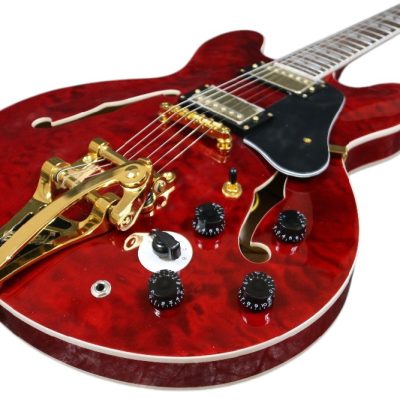Custom Crown Cherry Red Quilted Maple Top Tremolo Fhole Semi Hollow ES335 Guitar - Image 4