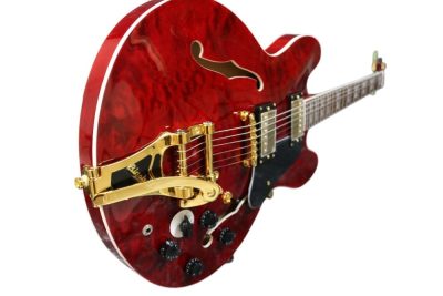 Custom Crown Cherry Red Quilted Maple Top Tremolo Fhole Semi Hollow ES335 Guitar - Image 5