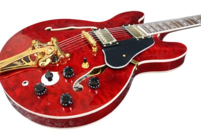 Custom Crown Cherry Red Quilted Maple Top Tremolo Fhole Semi Hollow ES335 Guitar - Image 6