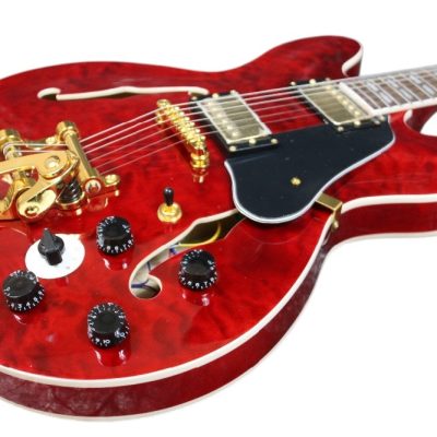 Custom Crown Cherry Red Quilted Maple Top Tremolo Fhole Semi Hollow ES335 Guitar - Image 6