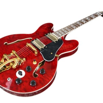 Custom Crown Cherry Red Quilted Maple Top Tremolo Fhole Semi Hollow ES335 Guitar