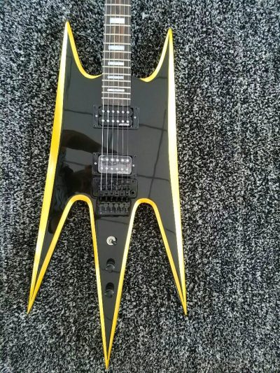 Custom Norturne Warlock Black Yellow Strip Guitar Floyd Rose Tremolo - Image 3