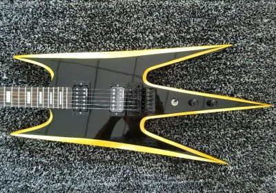 Custom Norturne Warlock Black Yellow Strip Guitar Floyd Rose Tremolo - Image 5