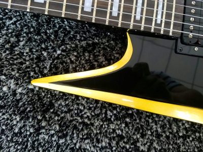 Custom Norturne Warlock Black Yellow Strip Guitar Floyd Rose Tremolo - Image 10