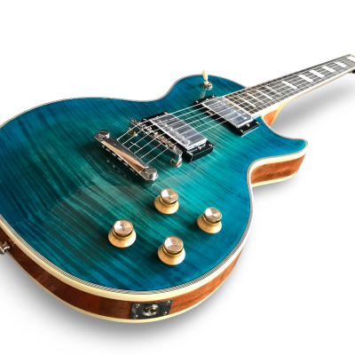 Custom Crown Aqua Teal Traditional Flame Maple Top Guitar - Image 9