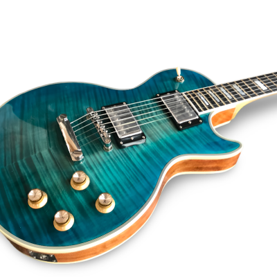 Custom Crown Aqua Teal Traditional Flame Maple Top Guitar - Image 10