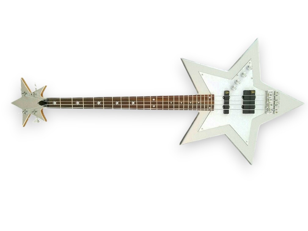 Custom Pulse Bootsy Silver Sparkle Star Space 4 String Rock Bass MEC Pickups Option - Image 2