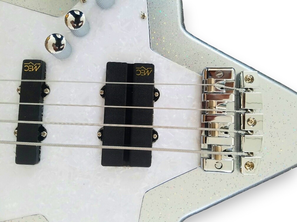 Custom Pulse Bootsy Silver Sparkle Star Space 4 String Rock Bass MEC Pickups Option - Image 6