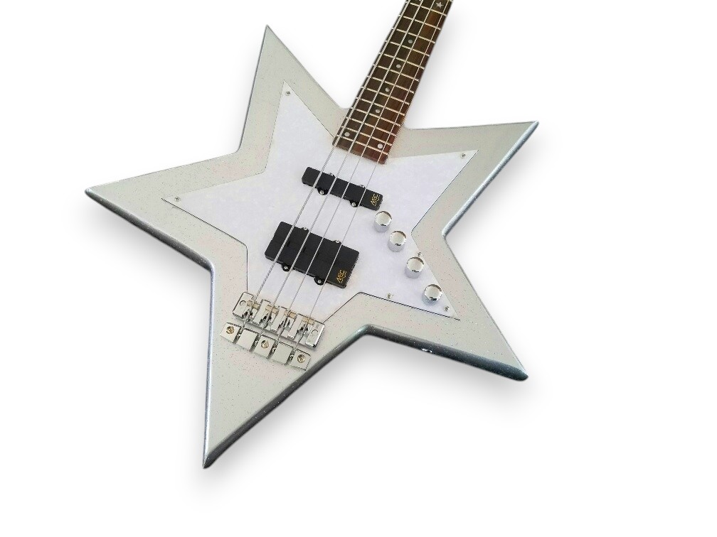 Custom Pulse Bootsy Silver Sparkle Star Space 4 String Rock Bass MEC Pickups Option