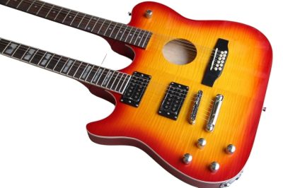Custom Vile Cherry Sunburst Double Neck Crossroads Guitar - Image 4