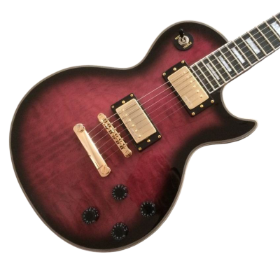 Custom Crown Black Pinkburst Solid Curly Maple Top Electric Guitar - Image 4