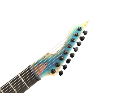 Custom Topaz Black Machine Turquoise Iris Burst 8 String Guitar - Image 5