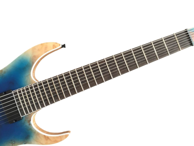 Custom Topaz Black Machine Turquoise Iris Burst 8 String Guitar - Image 6