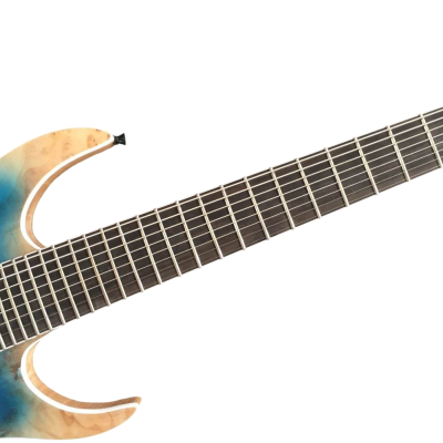 Custom Topaz Black Machine Turquoise Iris Burst 8 String Guitar - Image 6