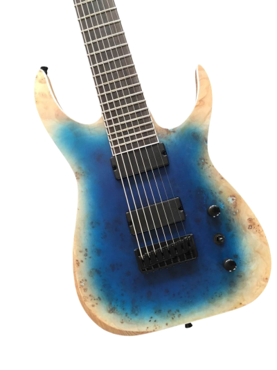 Custom Topaz Black Machine Turquoise Iris Burst 8 String Guitar