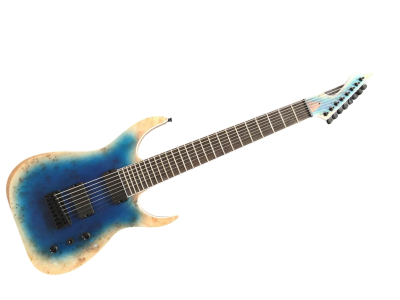 Custom Topaz Black Machine Turquoise Iris Burst 8 String Guitar - Image 8