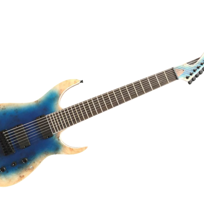 Custom Topaz Black Machine Turquoise Iris Burst 8 String Guitar - Image 8