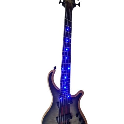 Custom Onyx Patriot Gray Flame Maple 6 String Bass Fanned Fret LED Light