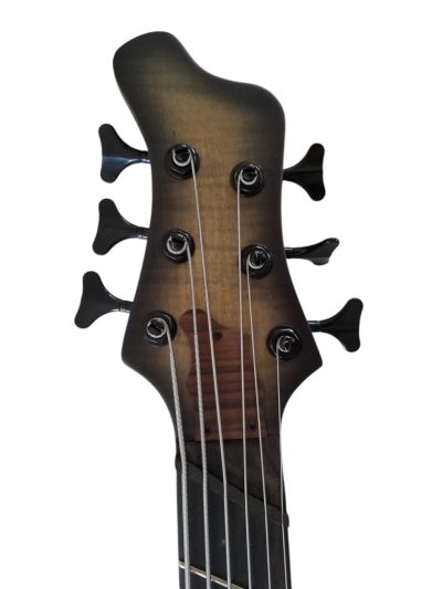 Custom Onyx Patriot Gray Flame Maple 6 String Bass Multi Scale Fanned Fret LED Light - Image 6