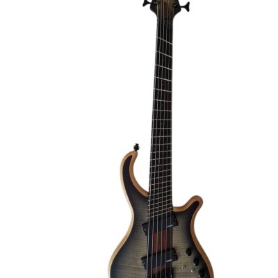 Custom Onyx Patriot Gray Flame Maple 6 String Bass Fanned Fret LED Light - Image 2