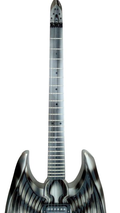 Custom Obsidian Angel Sword Alfee Silver Toshihiko Carved Headless Guitar - Image 4