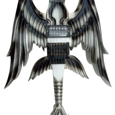 Custom Obsidian Angel Sword Alfee Silver Toshihiko Carved Headless Guitar