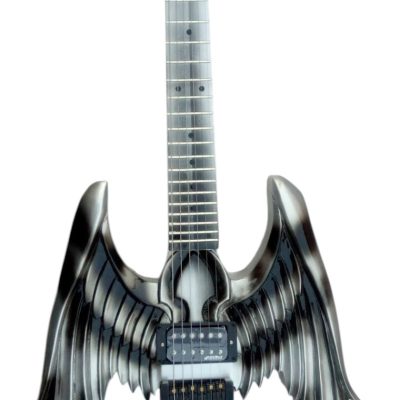 Custom Obsidian Angel Sword Alfee Silver Toshihiko Carved Headless Guitar - Image 2
