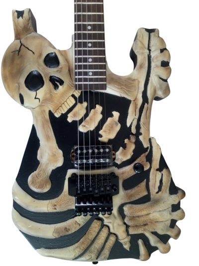 Custom Obsidian George Lynch Skull And Bones Black Hardware Carved Skeleton Guitar