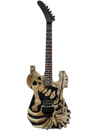 Custom Obsidian George Lynch Skull And Bones Black Hardware Carved Skeleton Guitar - Image 2