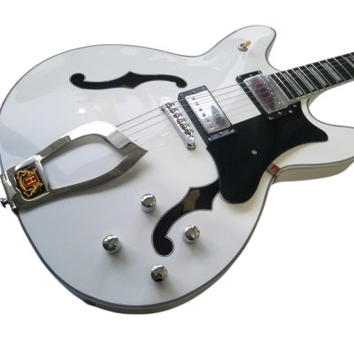 Custom Tourmaline Viking Semi Hollow Body Electric Guitar Crisp White Finish Black Pickguard - Image 6