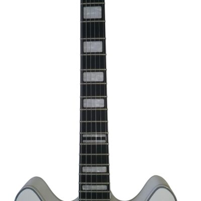 Custom Tourmaline Viking Semi Hollow Body Electric Guitar Crisp White Finish Black Pickguard - Image 4