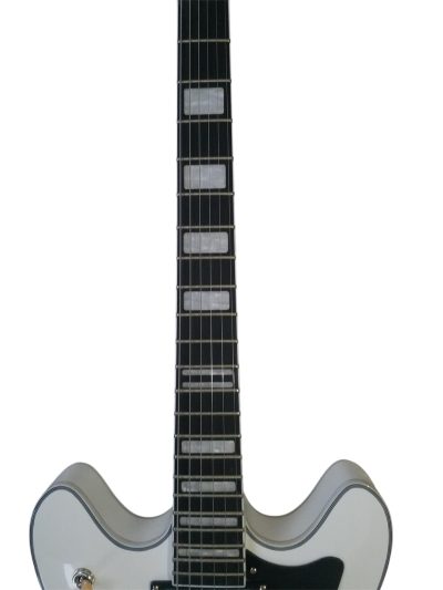 Custom Tourmaline Viking Semi Hollow Body Electric Guitar Crisp White Finish Black Pickguard - Image 4