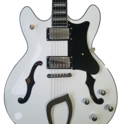 Custom Tourmaline Viking Semi Hollow Body Electric Guitar Crisp White Finish Black Pickguard