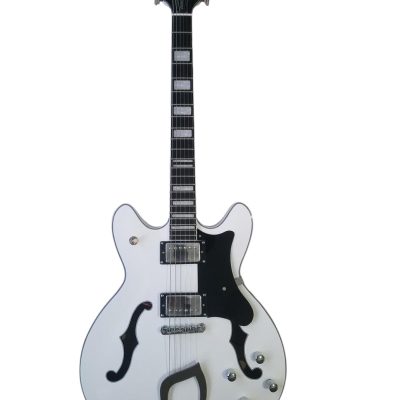 Custom Tourmaline Viking Semi Hollow Body Electric Guitar Crisp White Finish Black Pickguard - Image 2