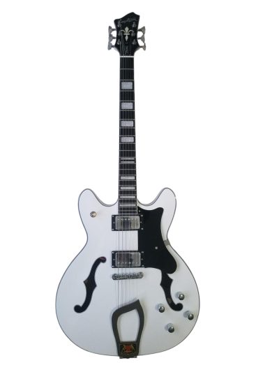 Custom Tourmaline Viking Semi Hollow Body Electric Guitar Crisp White Finish Black Pickguard - Image 2