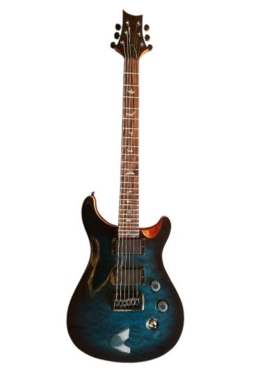 Custom Monarch 24 Blue Gray Burst SE Mark Holcomb Quilted Maple Top Guitar - Image 2