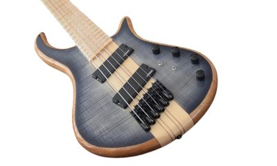 Custom Onyx Patriot Dark Gray Flame Maple 6 String Bass Multi Scale Fanned Fret Maple Fretboard