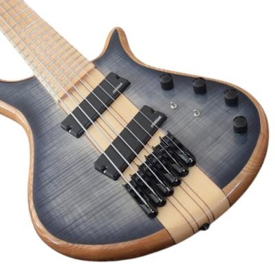 Custom Onyx Patriot Dark Gray Flame Maple 6 String Bass Multi Fanned Fret Maple Fretboard