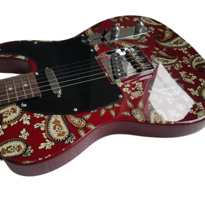 Custom Regent Red Paisley Flower Pattern Rosewood Fretboard Guitar - Image 4