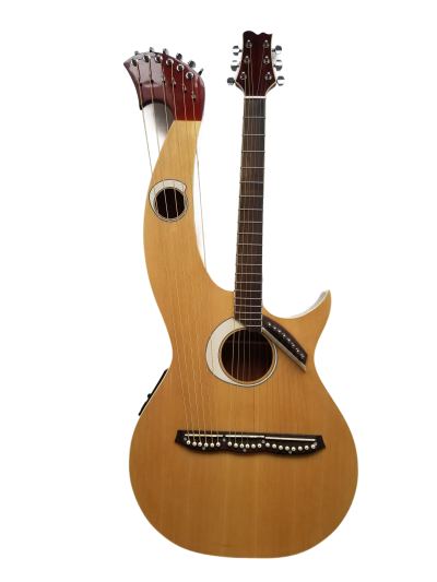 Custom Eclipse Harp Double Neck Natural Finish 6 String Acoustic Guitar 6 Sting Harp