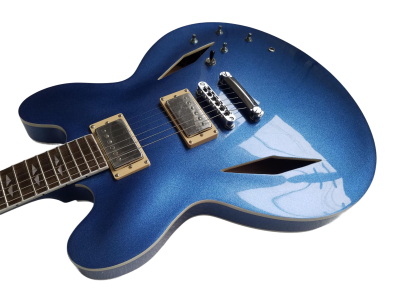 Custom Crown DG335 Pelham Blue Diamond Guitar White Pickup Rings - Image 7