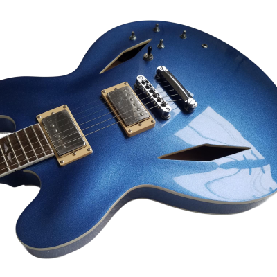 Custom Crown DG335 Pelham Blue Diamond Guitar White Pickup Rings - Image 7
