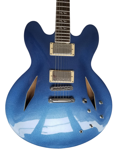 Custom Crown DG335 Pelham Blue Diamond Guitar White Pickup Rings