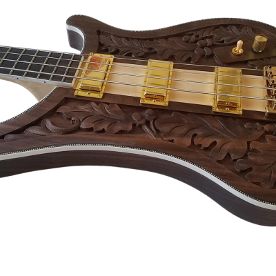 Custom Nova Lemmy Kilmister 4004 Walnut Wood Body Carved With Oak Leaves Bass - Image 2