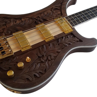 Custom Nova Lemmy Kilmister 4004 Walnut Wood Body Carved With Oak Leaves Bass - Image 4